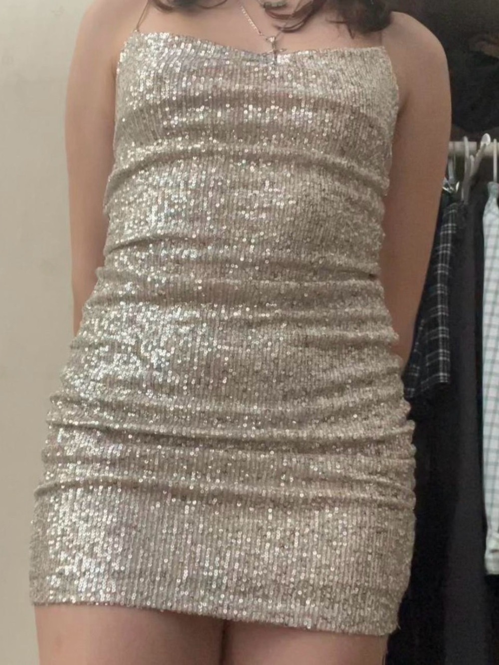Strapless Silver Sequin Mini Dress